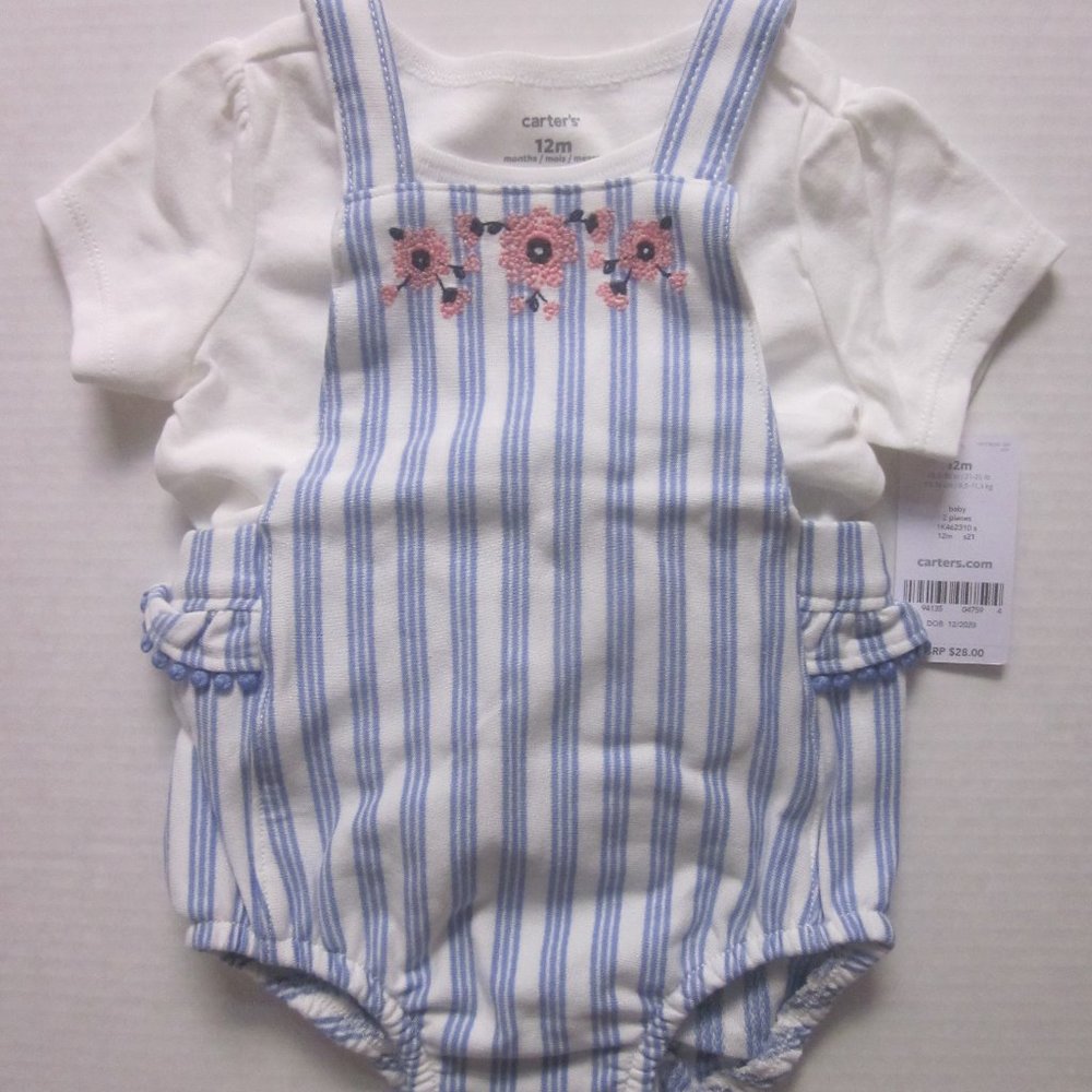 CARTER'S Baby Girls Embroidered Romper Cotton Set - 2-pieces - New with Tags